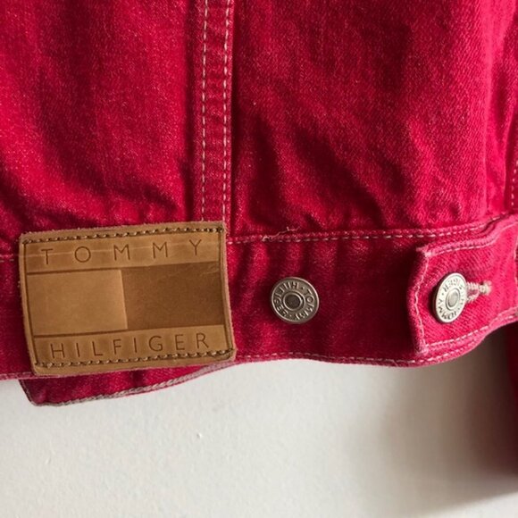 TOMMY HILFIGER Red Denim Trucker Jacket Large Vintage 2000 - Picture 11 of 17